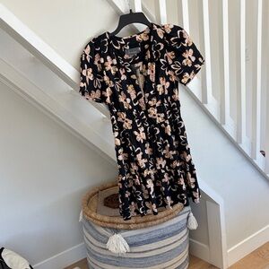 Anthropologie Somerset Black Mini Dress with Blush Floral Print NWT